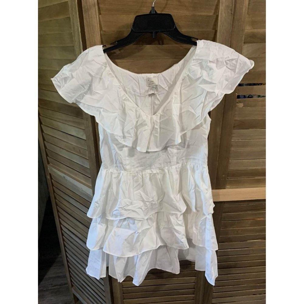 NWT A New Day White Ruffle Dress Boho Y2K Retro Western Cotton Women Size Small